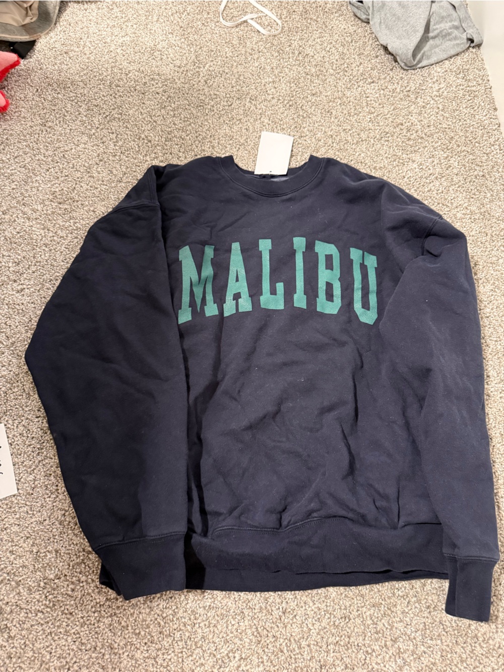Brandy Melville Navy Sweatshirt with Green MALIBU Print